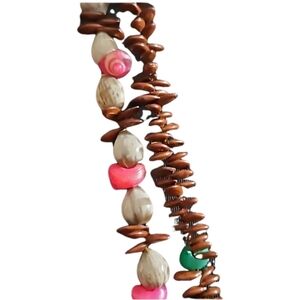 Painted shell and beaded 2 strand necklace